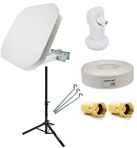 Premium X SAT-Anlage Flat43 Flachantenne Single LNB Dreibein-Stativ Tripod 10m Antennen-Kabel 2X F-Stecker