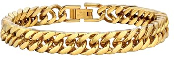 PROSTEEL Herrarmband, rostfritt stål, 18 k guldpläterad, svart pansarkedja, armband för män, pojkar, tunga länkar, länk, kedjearmband, 19/21/23 cm, armband, hip hop, rappare, modesmycke, 8/12/16,5/17 mm, anpassbar, 19 centimeters, Rostfritt stål