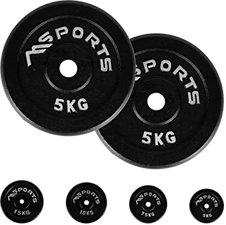 Hantelscheiben Paar Professional aus 100% Gusseisen 5-30 kg Hantel (2 x 5 kg - Schwarz)