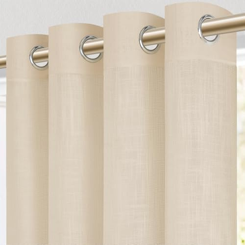 MRTREES Leinenvorhang Beige Gardinen mit Ösen Kurz 2er Set 160x140 cm | Vorhänge Halbtransparent,Landhausstil,für Küche,Wohnzimmer Modern,Kinderzimmer,Schlafzimmer,balkon,Kurz Fenster