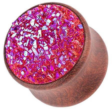 Taffstyle Ohr Plug Flesh Tunnel Piercing Ohrpiercing Holz Organic Braun mit Kristall Glitter 20mm Pink