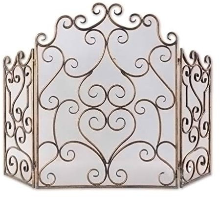 Kaminschutz ABL Europäischer Retro-Kaminschirm, 3-teiliger Klappschutzzaun Aus Metall, Brandschutztür Für Kinder, Messing, 127X89CM