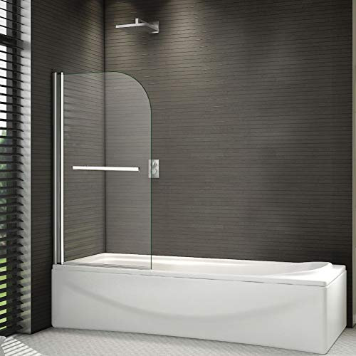 Acezanble 800x1500mm 180 Degrees Pivot Shower Bath Screen Over 6mm Easyclean Glass Door Panel with Towel Rail