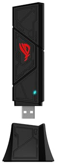 ASUS ROG USB-BE92, Adattatore USB WiFi 7 BE6500 Tribanda da 6 GHz, Compatibile con 4096-QAM, Funzionamento Multi-Link (MLO), Compatibile con USB Tipo A e C, Sicurezza di Rete WPA3, Nero