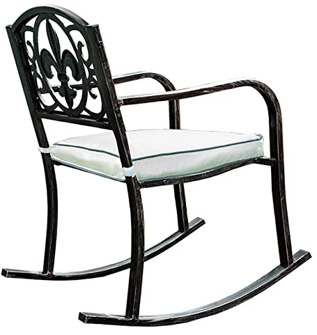HWFF Schaukelstuhl Metall Terrasse Schaukelstuhl mit Kissen - Jahrgang Bronze Draussen Schaukelstuhl mit breiter Sitzfläche, Veranda Rocker für Deck Hinterhof, Lädt 660 lbs