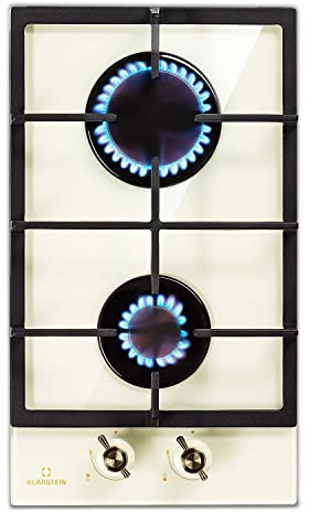 Placa a gas butano Victoria, empotrada, quemador Sabaf, gas natural/propano, desconexión automática, soporte para ollas de hierro fundido, vitrocerámica a gas de aspecto retro, 2 fuegos, color blanco