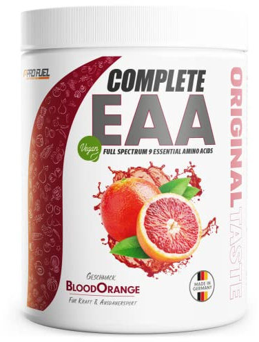 EAA Pulver 500g BLOOD ORANGE - 12.500mg essentielle Aminosäuren - unglaublich lecker & erfrischend - COMPLETE EAA mit allen 9 EAAs inkl. Histidin - EAA vegan Aminosäuren Pulver - Amino Workout Drink