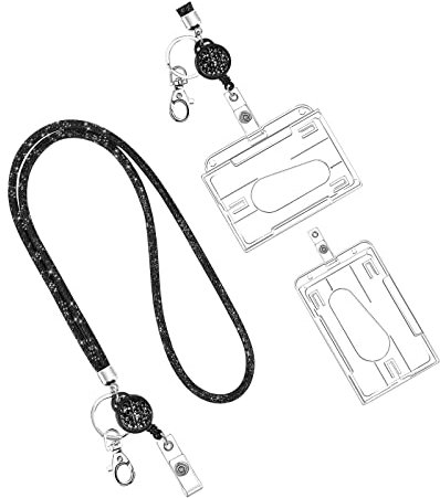 MYSUNBAR Crystal Lanyard Halskette mit 2 transparentem Ausweishalter und Schlüsselanhänger, Langlebig Kristalldiamant Leder Schlüsselband Umhängeband Lanyard Bling Strass Kristall Lanyard Strap
