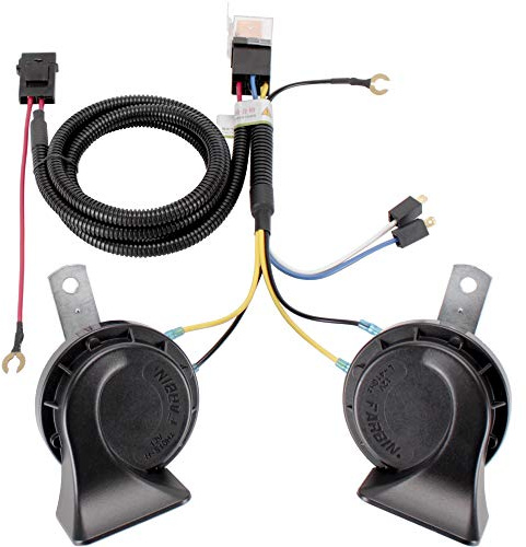 FARBIN Auto Hupe 12V For Motorrad Boot LKW Elektrisch Horn mit Relais | Mit Relais und Kabelsatz, Doppeltonhupe mit durchdringendem Klang, kompakte Bauweise, wasserdicht, für 12V-Fahrzeuge