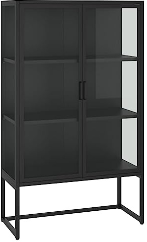 vidaXL Highboard Black Steel, Tempered Glass 31.5x13.8x53.1 in