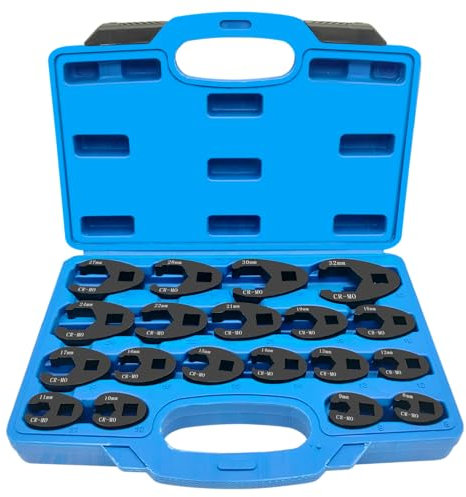 ZKTOOL 19 pièces Jeu de Clés à Écrous Évasés Jumbo à Entraînement 3/8 et 1/2, Outil Métrique Tailles 8 à 32 mm, Jeu de Clés à Écrous Évasés pour Cliquet à Entraînement 3/8 et 1/2