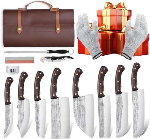 TIJERAS 14PCS Butcher Knife Set for Meat Cutting, Premium Japanese Chef Knives with Bag, High Carbon Steel BBQ Cooking Kitchen Knives Set, Christmas Gifts for Men Women