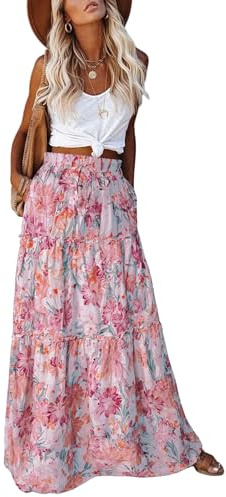 EARKOHA Womens Casual High Waist Tie Paisley Print Long Maxi Skirt with Pockets Peony Colored S