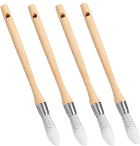 4 Stück Rund Lackierpinsel, Spitz Fein Malerpinsel Fensterrahmen Kleine Pinsel aus Birke Lasurpinsel Edelstahl Bogen Ringpinsel für Maler-Arbeiten und Türen Profilen, 15 mm