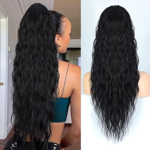 RPAEOY Gewellter Pferdeschwanz Haarteil Clip Wasserwellen Zopf Haarverlängerung Natürlich Aussehend Ponytail Extensions Wellig Langhaar Haarstück