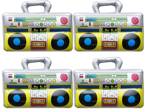 EUPSIIU 4 Pièces Boombox Gonflable Lecteur de Musique Jouet Aquatique Gonflable, Années 80 Années 90 Accessoires, pour Cosplay et Nouveauté Robe Blague Fête Halloween (Multicolore)