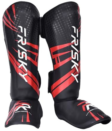 harayaa Espinilleras de Kickboxing, Protectores de piernas y pies, Equipo de Boxeo, espinilleras, Almohadillas de Empeine, protección de espinillas para, L Rojo Negro