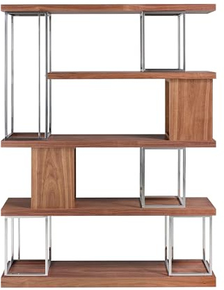 Ángel Cerdá - Estantería de Madera Nogal y Acero Inoxidable Cromado - Estantería de Libros Moderna - Estantería Mueble para Salón - Duradero y Funcional - 129 x 35 x 170 cm
