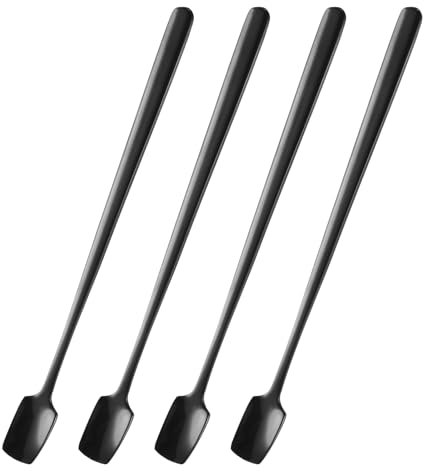 QUARKZMAN 4Pcs Cuillères à Espresso Carrées en Acier Inoxydable de 6,9 Pouces, Petites Cuillères à Café Carrées à Manche Long pour Remuer le Thé, le Café, les Desserts, Noir