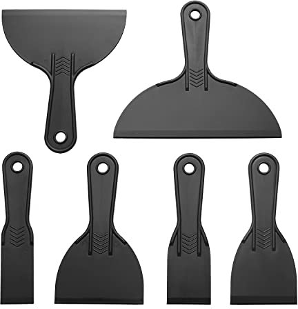 6 Pack Putty Scrapers Set,Flexible Plastic Paint Scraper Tool for Spackling,Plastic Spreader Spackle Tool, Wallpaper Scraper, Putty Scrapers