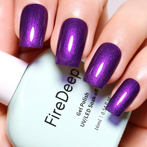 Firedeep Glitter Purple Gel Nail Polish 16ML Big Bottles Metal Purple Gloss UV/LED Soak Off Gel Polish for Nail Art Manicure DIY Autumn Winter 1Pcs
