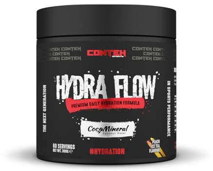 Conteh Sports Hydra Flow Formule d'hydratation quotidienne de qualité supérieure, 300 g, 60 portions (thé glacé à la pêche)