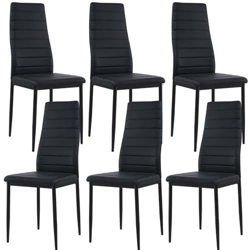buybyroom Set med 6 svarta matstolar, moderna köksstolar med metallben, stoppade stolar, lätt att montera, lämplig för matsal, vardagsrum, kök
