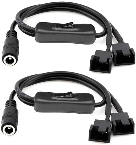 Gebildet 2teiliges DC-Netzteil-Steckerkabel auf Dual 3poliges und 4-poliges PC-Lüfter-Netzadapterkabel mit Schalter, DC5521 auf 3-poliges/4-poliges Kabel