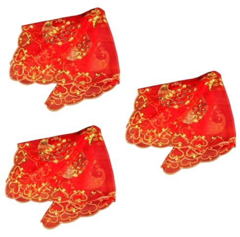 WRITWAA 3stücke Hochzeits Schleier Rot Spitze Brautschleier Mit Glitzer Und Stickerei Traditioneller Chinesischer Kopfschmuck Für Hochzeitsfeiern Und Jga-events