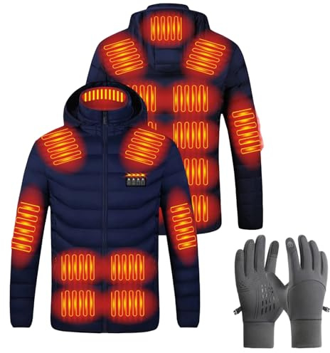Warming Heated Jacket with Heating Gloves, USB Electric Heated Body Warmer, Heated Down Jackets for Men Women, Hooded Heated Coat with 3 Levels Heat Settings, Heat Coats for Motorcycle Skiing Hunting