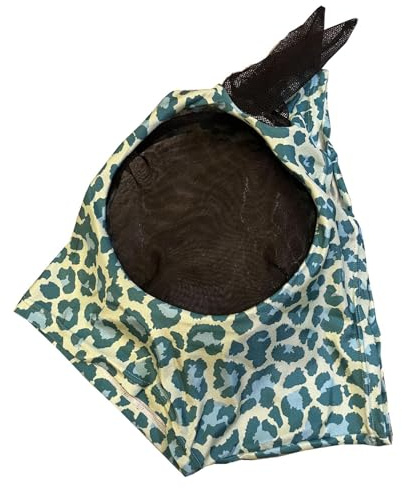 Maschera antimosche integrale, con stampa leopardata, copertura anti mosche per cavallo, protezione per il viso del cavallo, maschera antimosche traspirante, anti-morso con maschere leopardate per