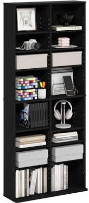 Furinno Jaya DVD Shelf, 16-Shelf Wide CD Rack, Media Shelf with Adjustable Shelves, 8 x 2 DVD Storage Cabinets for CD Blueray Game Disc, Easy Assembly, for Living Room, Home Office, Americano