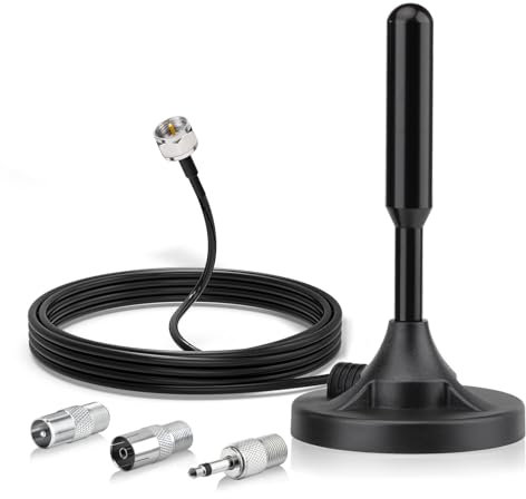 Bingfu Radio Antenne FM DAB-Radioantenne mit Magnetfuß, 3 m Koaxialkabel, F-Stecker und 3 Steckeradaptern für Stereo- und Heimkinosysteme