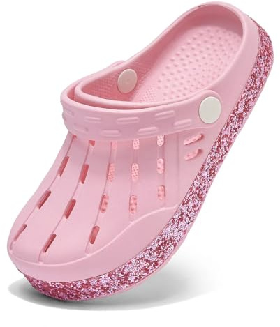 Cubufly Girls Glitter Clogs Kids Sparkly Slip On Garden Shoes Toddler Water Sandals Beach Slipper for Children Indoor Outdoor Pink