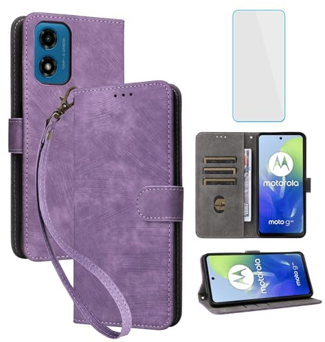 IUQXU RFID Wallet Phone Case for Motorola Moto E14/G24/G04 Purple | with Screen Protector,Leather Flip Cover,Card,Kickstand,Mobile Phone Case for Motorola Go4 G 24 G24 Power Moto G04S Go4S E 14