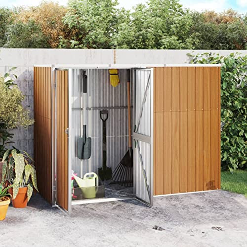 Xichuzi Geräteschuppen, Gartenhaus, Fahrradunterstand, Gartenhütte, Schuppen Garten, Gartenhäuser, Lagerschuppen, Braun 225x89x161 cm Verzinkter Stahl