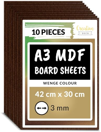 Creative Deco 10 x A3 MDF Platten Einseitig Lackiert Wenge 420 x 300 x 3 mm | Dünne Holz-Platten | Perfekt für Laser, CNC Router, Modellierung, Laubsäge