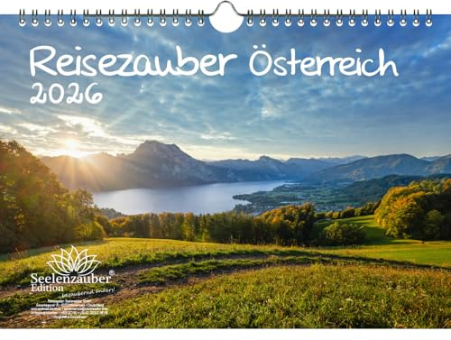 Reisezauber Österreich DIN A4 Kalender für 2026 Wien Reise Berge Urlaub - Inhalt: 1x Kalender 1x Weihnachtsanhänger 1x Grußanhänger (gesamt 3 Teile)