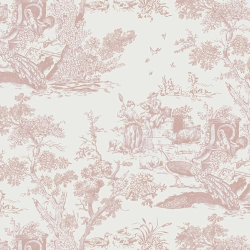 Yomshi Papier Peint Autocollant Vintage 41 x 600 cm Film Adhésif en Vinyle - Arbre et Animaux Film de Protection Mural Imperméable Papier Peint Rose pour Chambre à Coucher, Salon, Cuisine