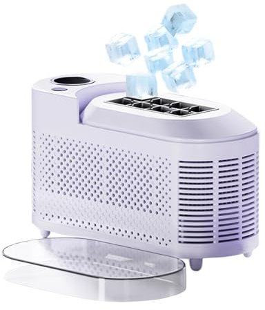 Macchina Per Il Ghiaccio Da Banco - 8 Cubetti In 10~15min, Modalità Vuoto/Pieno, Avvio Con Un Pulsante, Doppia Alimentazione (CA/CC), Compatta 21.6cm Per Casa, Cucina, Camper,Purple