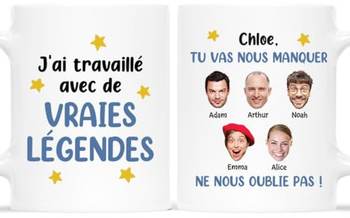 Cadeau Plus Mug Personnalisé Prénom Et Photo - Tu Vas Nous Manquer Avec Les Visages Drôles - Cadeau depart collegue, cadeau humour collegue de travail, tasse personnalisable collegue (7 Collègues)