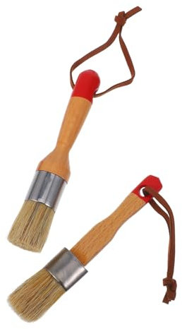 Tofficu 2pcs Round Chalk Paint Brushes Wood Handles Natural Bristle for Art Crafts Projects Home Decor