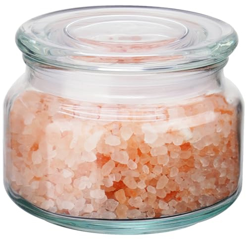 NiHome 280 ml Clear Glass Salt Cellar with Lid and Non-Slip Base | Wide-Mouth Storage Jar for Salt, Sugar, Coffee Beans, Sweets and Jewellery, Ideal for Kitchens, Worktops and Dressing Tables