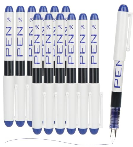 MOTIBACK 12er Set Füllfederhalter mit Blau Tinte 0,38 mm Schreibgeräte mit Feinspitze – Flüssigtinte Rollerball Stift für Büro Schule, Geschäft(Blau)