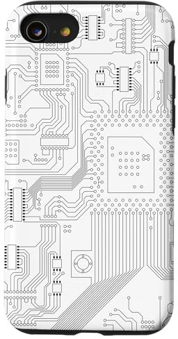 Carte mère circuit micropuce fond blanc informatique Coque pour iPhone SE (2020) / 7 / 8