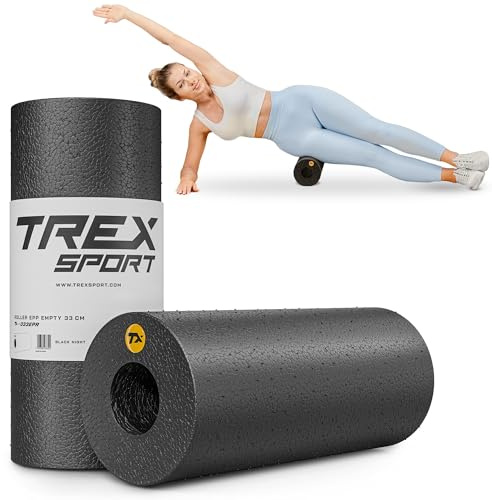 TREX SPORT Faszienrolle aus EPP-Schaumstoff 33 cm Länge Ø 13,5 cm Pilates | TX-033EPR Härtegrad Hart, Foam Roller für Rücken und Ganzkörper, Yoga, Schwarz
