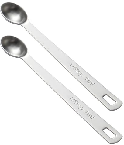 BERYLER 2PCS 1/5 Teaspoon(1/5tsp, 1ml) Single Tiny Measuring Spoon, Small Individual Stainless Steel Measure Spoons Only