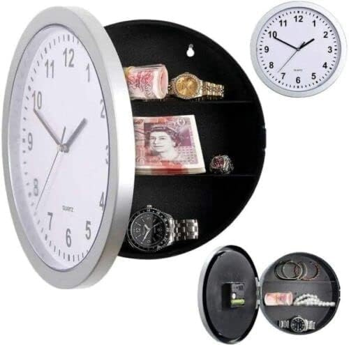 Secret Wall Clock Safe with Hidden Compartment - Battery Operated Analogue Timepiece with 3 Shelf Stash Box - Storage for Jewellery, Cash, Keys, Medicine & Valuables