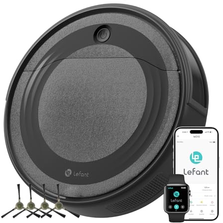 LEFANT Robot Aspirador M310, Tecnología de Navegación Inteligente, Autonomía 180min, Succión de 4500pa, Detección Obstáculos 4 cm, 6 Modos Robot Limpieza, Robot Fregasuelos Control por App y Voz