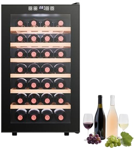 Wine Refrigerator, Full Glass Design Door with Touch Panel, Low Noise, Holds 16/24/28 Bottles
